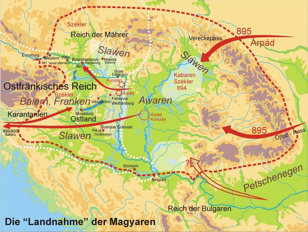 Die Landnahme der Magyaren vom Osten aus bis ins ostfränkische Reich