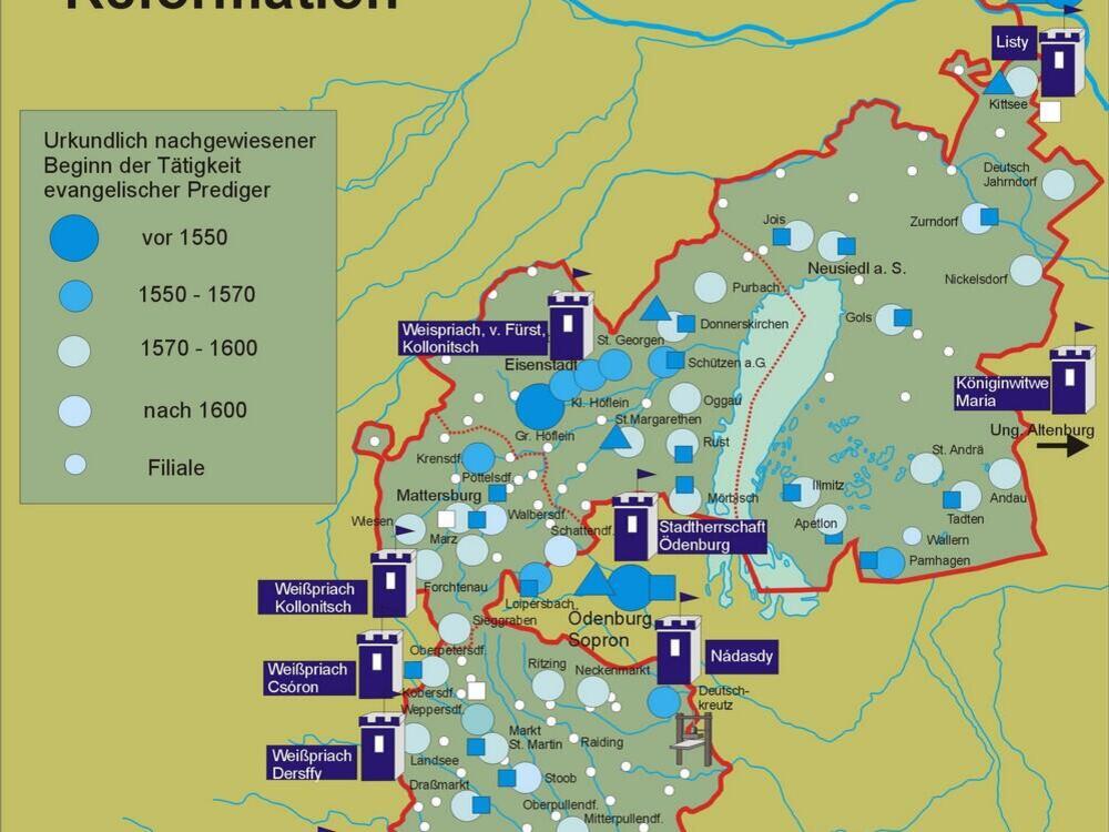 Zusehen sind die unterschiedlichen Beginndaten von evangelischen Predigern in den burgenländischen Gemeinden.