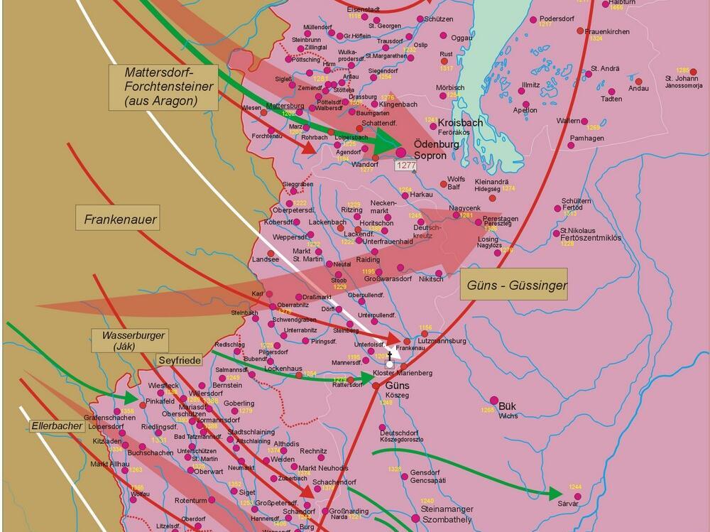 Zu sehen sind die ersten deutschen Siedlungen auf dem heutigen burgenländischen Raum.