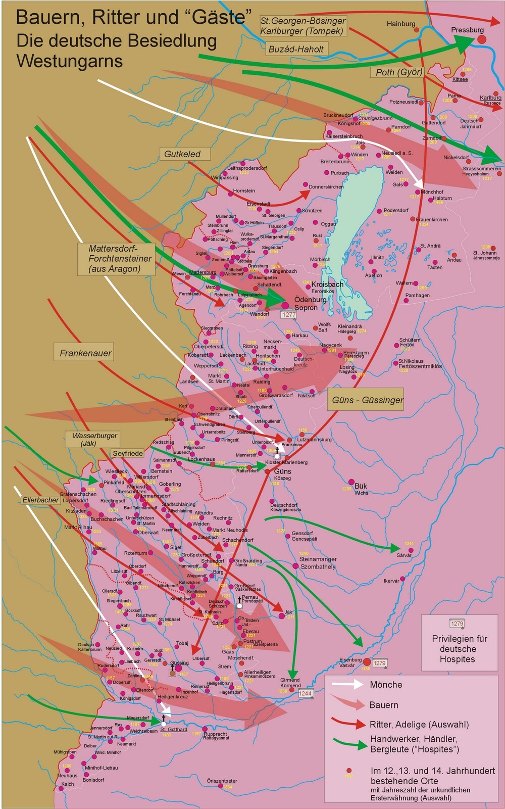 Zu sehen sind die ersten deutschen Siedlungen auf dem heutigen burgenländischen Raum.