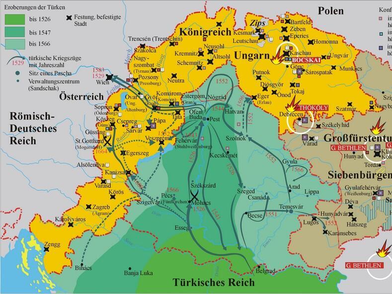 Zu sehen ist der Vormarsch der osmanischen Truppen 