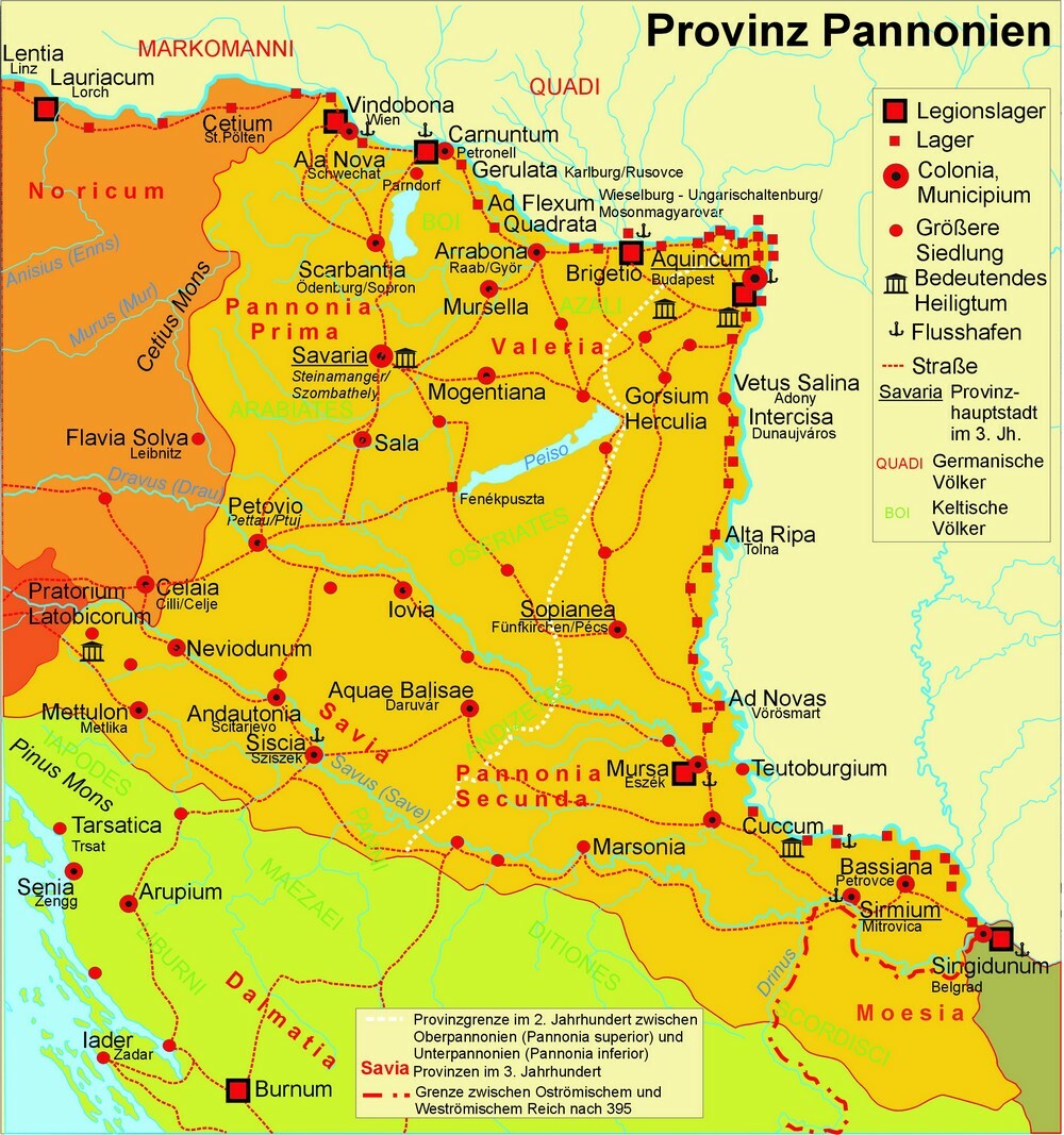 Karte der Provinz Pannonien